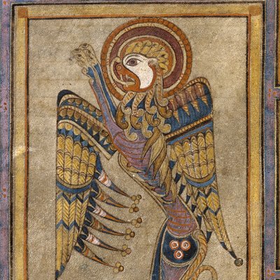 Symboles des quatre évangélistes en carré (Book of Kells, folio 27v°)