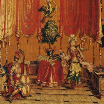 Musicien et danseuse au triangle (tenture des grotesques) - Monnoyer