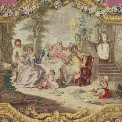 Don Quichotte servi par les filles de l’Hôtellerie (Tenture des Gobelins, 7e pièce) - ateliers Audran d'après Coypel