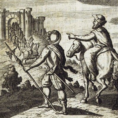 Sancho's arrival on the island of Barataria (Don Quixote, Madrid, 1674) - Obregón