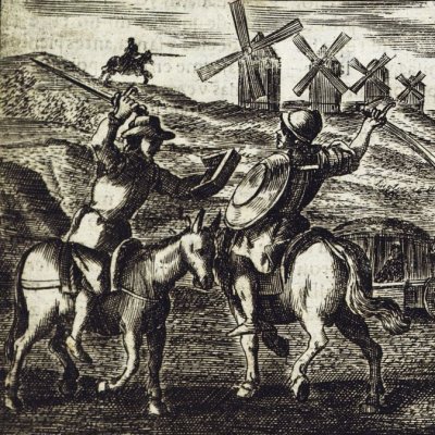 Don Quixote and the windmills (Don Quixote, Madrid, 1674) - Obregón