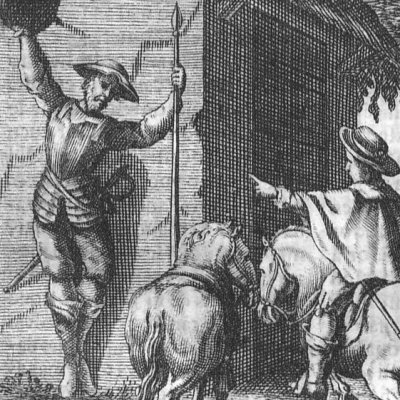 Don Quichotte pendu à la fenêtre (Don Quichotte, Madrid, 1674) - Obregón