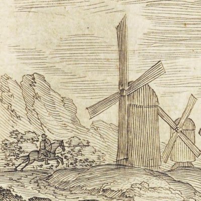 Don Quixote against the windmills (Don Quixote, 1657) - Savery