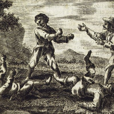 Cardenio's attack (Don Quixote, Madrid, 1674) - Obregón