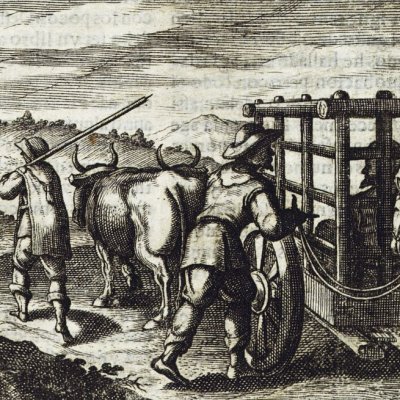 Don Quixote in a cage (Don Quixote, Madrid, 1674) - Obregón