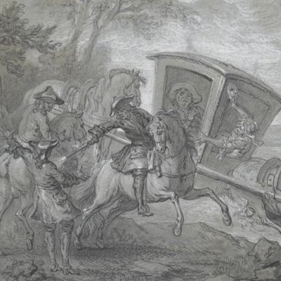 Enlèvement du curé de Domfront (Dessins pour le Roman comique) - Oudry