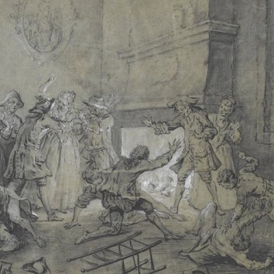 Combat pour le mot de cocu (Dessins pour le Roman comique) - Oudry