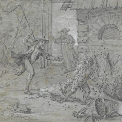 Ragotin nu poursuivi dans les ruches (Drawings for the Roman comique) - Oudry