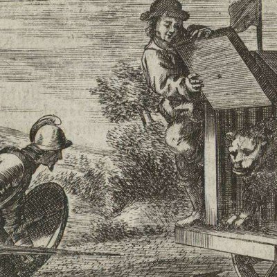 Don Quichotte face au lion (Don Quichotte, Madrid, 1674) - Obregón