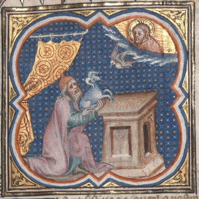 Le sacrifice de Noé (Bible historiale de Petrus Comestor, F17r) - Jean Bondol