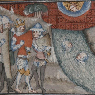 La traversée de la mer Rouge (Bible historiale de Petrus Comestor, F56v) - Jean Bondol