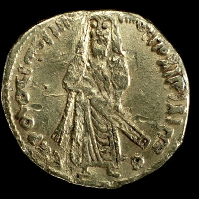 Pièce d'or omeyyade avec le portrait du calife (Dinars d’or du calife Abd el-Malek)