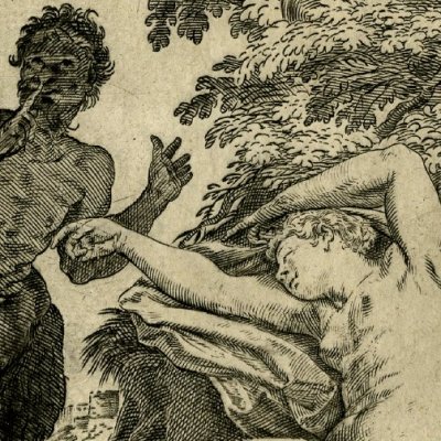 Satyre faisant silence devant une nymphe endormie (Lascivie) - Carrache