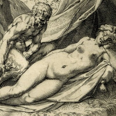 Satyre assis devant une nymphe endormie (Lascivie) - Carrache