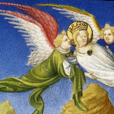Ste Catherine transportée par les anges au Sinaï (Riches heures de J. de Berry)