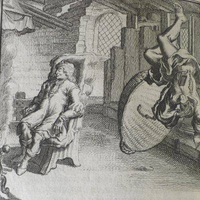 Le van décèle et sauve le curé caché au grenier (Heptam. N29, Amsterdam, 1698)