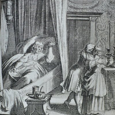 Une mourante surprend son mari avec une servante (Heptam. N71, Amsterdam, 1698)