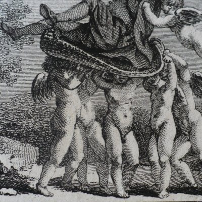 Curé sur un van porté par les Amours (Heptaméron, Berne, 1780, N29) - Dunker