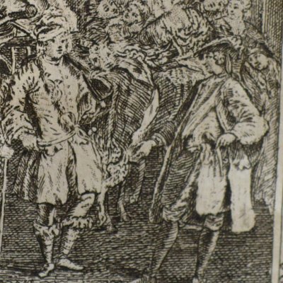 Arrivée des comédiens au Mans (Œuvres de Scarron, Amst., Mortier, 1704, t7)