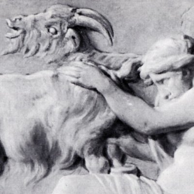 Une femme nue occupée à traire une chèvre que retient un enfant - Chardin