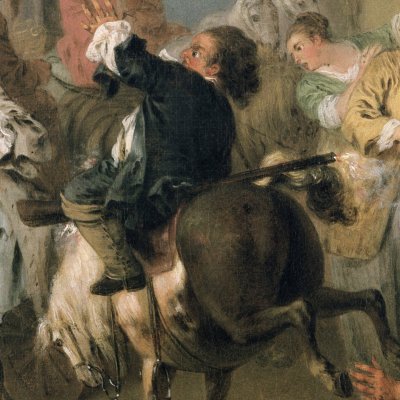 Ragotin à cheval avec sa carabine. Le coup part… (Roman comique) - Pater