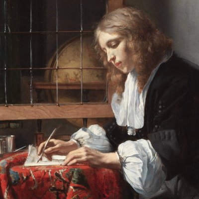Jeune homme écrivant une lettre devant une fenêtre ouverte - Gabriel Metsu