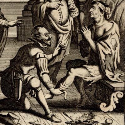 Guzman soigné d’un faux ulcère chez un cardinal (G. de Alfarache, Anvers, 1681) - G. Bouttats