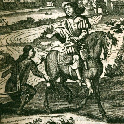 Guzman rencontre Sayavedra au sortir de Sienne (G. de Alfarache, Anvers, 1681) - G. Bouttats
