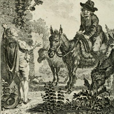 Guzman rencontre les deux âniers (Lesage, Œuvres choisies, 1810, t5, G. d’Alfarache) - Marillier