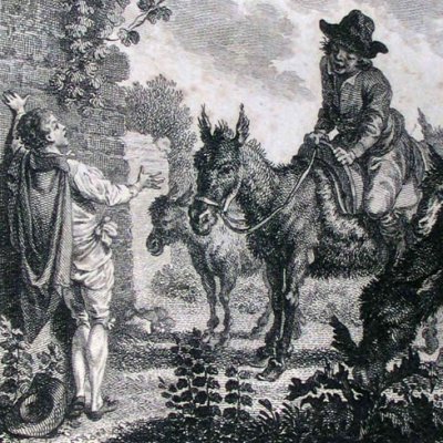 Guzman rencontre les deux âniers (G. d’Alfarache, 1783) - Duclos d'après Marillier
