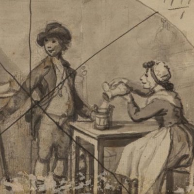 Jeune homme entrepris par deux femmes dans une taverne - David Allan