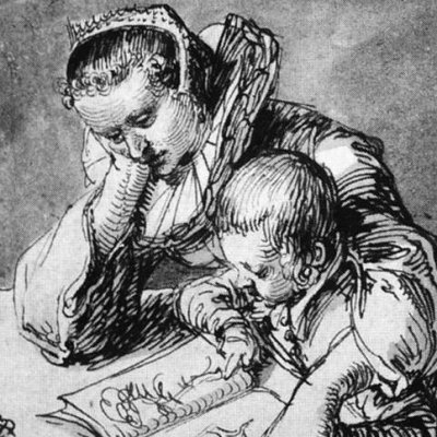 Femme et enfant regardant un livre d’images - Jacques II de Gheyn