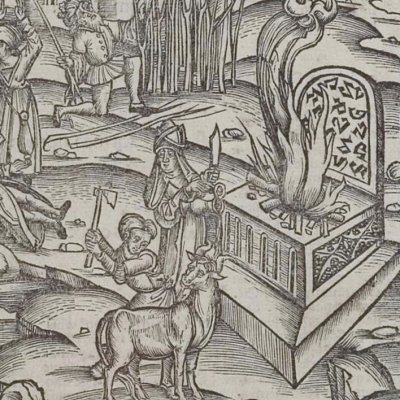 Funérailles de Polydore en Thrace (Virgile, Énéide 3, éd. Brant, Strasbourg Grüninger 1502, f185)