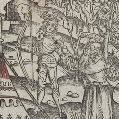 Ascagne tue Numanus (Virgile, Énéide 9, éd. Brant, Strasbourg Grüninger 1502, f342)