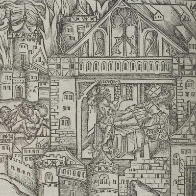 Hector apparaît à Énée (Virgile, Énéide 2, éd. Brant, Strasbourg Grüninger 1502, f166v)