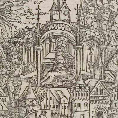 Vénus persuade Énée de quitter Troie (Virgile, Énéide 2, éd. Brant, Strasbourg Grüninger 1502, f176)