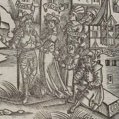 Énée prie Anchise de partir avec lui (Virgile, Énéide 2, éd. Brant, Strasbourg Grüninger 1502, f178)
