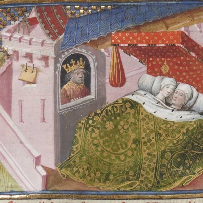 Tradelinant surprend sa fille (Lancelot du lac, Ms Fr118) - M. des cleres femmes