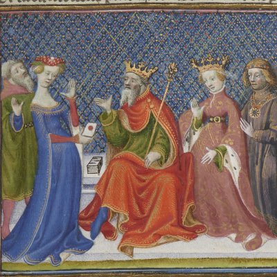 Célice porte une lettre à Arthur (Lancelot Ms Fr118) - M des cleres femmes