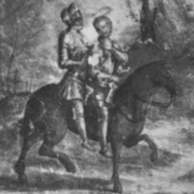 Ferragus et Renaud sur le même cheval (fresques de l’Arioste à Chiusa di Pesio) - Pietro Dolce