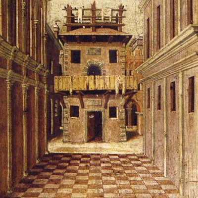 Vue de ville avec dallage en damier - Sebastiano Serlio