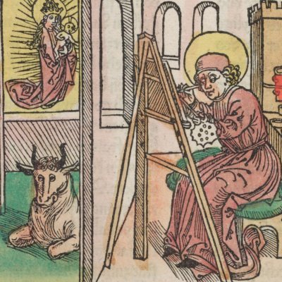 Saint Luc peignant l’apparition de la Vierge (Légende dorée, éd. Anton Koberger)