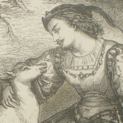 La Biche au bois. Le prince soigne la biche (Contes des fées, Garnier, 1872)