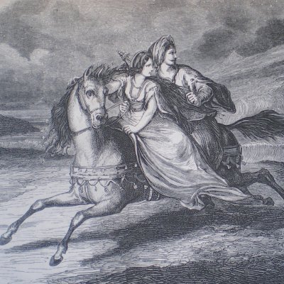 Fleur d’épine et Tarare poursuivis par Dentue (Contes des fées, Garnier, 1872)