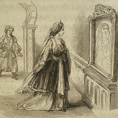 Fleur d’épine face au portrait de Luisante (Contes des fées, Garnier, 1872)