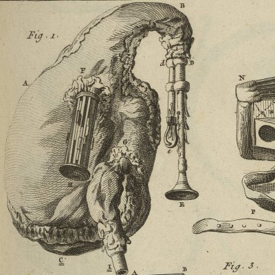 Musette, drone, chanter, bagpipes (Encylopédie, t. 22, Lutherie 2, Pl. 6)