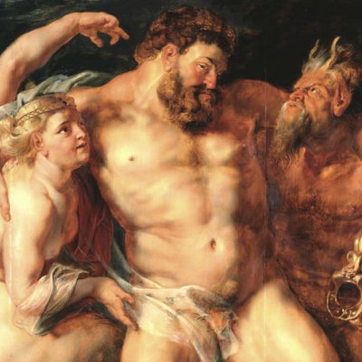 Hercule ivre soutenu par un faune et une faunesse (version de Dresde) - Rubens