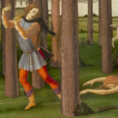 Histoire de Nastagio degli Onesti. Le chevalier éventre sa femme - Botticelli