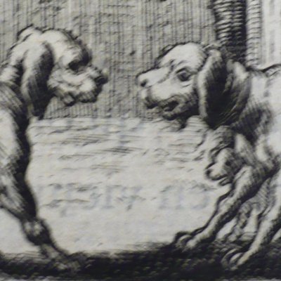 The Brood Bitch and her Companion (Fables de La Fontaine, Barbin, 1668) - Chauveau