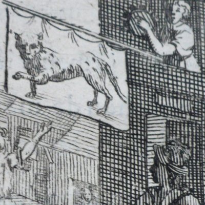 Le singe et le léopard (Fables de La Fontaine, 1679, 4eP) - atelier de Chauveau